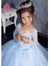Long Sleeves Sky Blue Polka Dot Lace Tulle Flower Girl Dress Long Sleeves Sky Blue Polka Dot Lace Tulle Flower Girl Dress